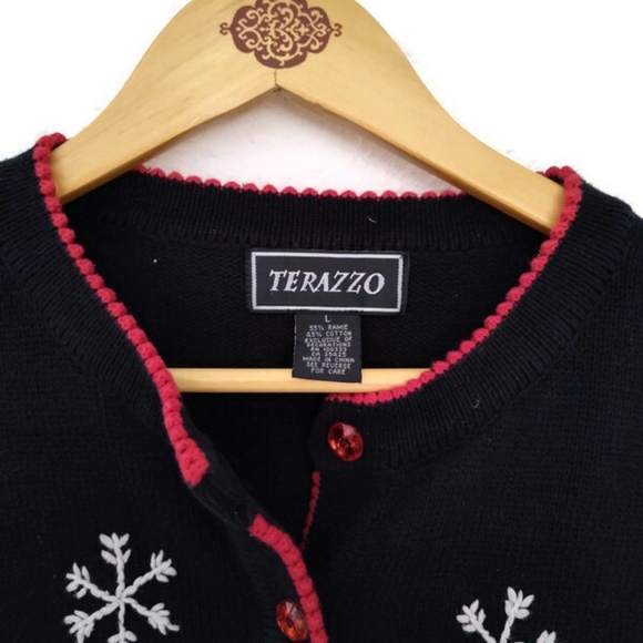 Vintage Terazzo Christmas Cardigan Santa Ugly Sweater Holiday Size Large - Picture 2 of 5